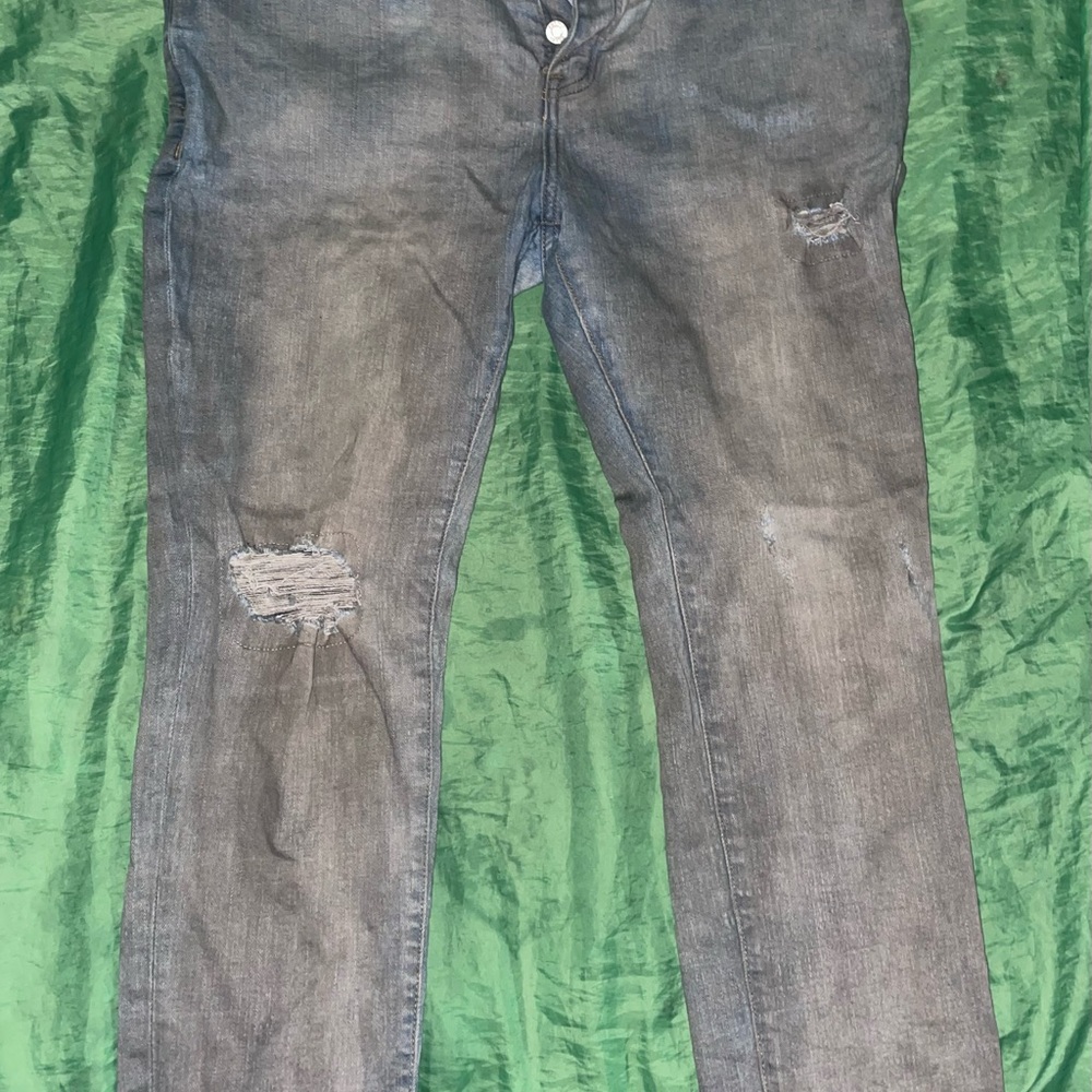 Purple Brand P001 Slim Fit Low Rise Jeans Light Indigo Distressed Dirty Wax